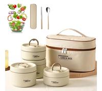 Genérico Portable Insulated Lunch Container Set, 2/3/4 Separate Stackable Thermal Food Lunch Container, Hot Food Lunch Containers, Unisex,For Work Picnics Camping (Beige 4-Tier)