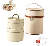 Genérico Portable Insulated Lunch Container Set, 2/3/4 Tier Separate Stackable Stainless Steel Lunch Container, with Insulated Lunch Bag, for Work Picnics Camping (Beige,2-Tier)
