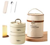 Genérico Portable Insulated Lunch Container Set,4-pack, Stackable Stainless Steel Hot Food Bento Box,with Insulated Lunch Bag, for Work Picnics Camping (Beige,Three-layer)