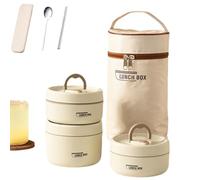 Genérico Portable Insulated Lunch Container Set,4-pack, Stackable Stainless Steel Hot Food Bento Box,with Insulated Lunch Bag, for Work Picnics Camping (Beige,Double-layer)