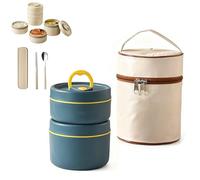 Genérico Portable Insulated Lunch Container Set, Spill-Resistant Separate Stackable Thermal Food Jar With Bag, Nonrust Steel Lunch Container Set for Work, Picnics, Camping (Blue,2 Tier)