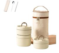Genérico Portable Insulated Lunch Containers Set, 4 Tier Portable Insulated Lunch Container Set, Suitable for Work, Picnics and Camping (Beige,3 piece set)