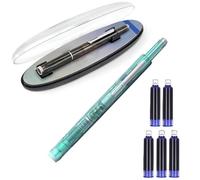 Genérico Portable Retractable Fountain Pen, Fountain Pen Retractable:0.38mm Blue&Black Ink Transparent Barrel Includes 5 Refillable Ink Cartridges, for Smooth Writing No Leaking (Green,Blue)