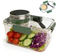 Genérico Portable Salad Jar with Side Opening, Upgraded-Leakproof Mason Jar Style Lunch Box, Salad Jar with Side Opening, Large Salad Jar with Hidden Dressing Container