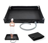 Genérico Portable Shower Pan | Oxford Cloth, PVC, 80x80x10cm, Black | Foldable Camping Shower Base with Drain Hose | Indoor Outdoor RV Tent Pet Bathing Station