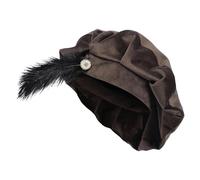 Genérico Portable Tudor Hat, Feathered Costume Accessory, 24.4 Inches Elizabethan Renaissance Beret with Decorative Plume, Soft Velvet Medieval Hat with Adjustable Fit, Masquerade Ball Headwear
