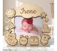 Genérico Portafotos de Madera Personalizado,Natalicio para bebé, Marco Grabado con Nombre Fecha y Datos de Nacimiento, Decoración Habitación Infantil, Regalo Bautizo