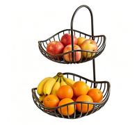Genérico Portafrutta a Due Livelli | Organizer in Metallo Nero Moderno - Espositore da Piano per Frutta,per Aglio Cipolle Snack Verdure Pane Dispensa Cucina Soggiorno