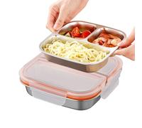 Genérico Portapranzo Acciaio - Box 600ml | Contenitore Per Alimenti A Prova Di Perdite Con 3 Scomparti, Ca. 17,6x17,6x5cm, 250g, Box Per Scuola, Ufficio, Picnic, Sport, Spiaggia, Viaggio E Vac