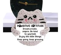 Genérico Positive Crochet Cat - Handmade Knit Cartoon Plush Doll, Collectible Encouragement Toy with Positive Message Card, Keyring Ornament for Girls, Boys, Birthday Gift or