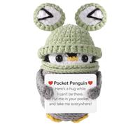 Genérico Positiver Pinguin Figur - Plüsch Häkelpuppe Schwarz 10cm, Inspirierende Dekoration | Handgemacht Stil mit Motivationskarte for Schreibtisch Bücherregal Kinderzimmer Stimmung Freude