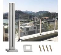 Genérico Poste de balaustrada de Vidrio y Acero Inoxidable, barandilla Cuadrada para balcón/Patio/jardín, Poste Final Plateado, balaustre de Vidrio de 45,3" de Altura, solución Duradera para cercas e