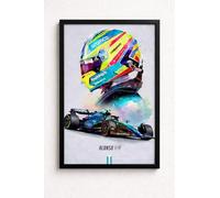 Genérico Póster de F1 con Casco de Piloto y Coche de Carreras, Arte de Pared de Fórmula 1, 21x30 cm - Fernando Alonso #14