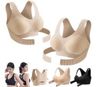 Genérico Posture Corrector Bra for Women Adjustable Back Support Front Closure Bras, Seamless Breathable Shaping Underwear (2PCS-Skin,S)