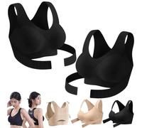 Genérico Posture Corrector Bra for Women Adjustable Back Support Front Closure Bras, Seamless Breathable Shaping Underwear (2PCS-Black,S)