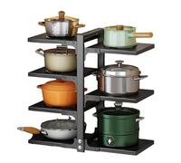Genérico Pot and Pan Rack, Metal Cookware Organizer, Multi-Layer Adjustable Storage Rack, Stainless Steel Pan Holder for Kitchen Cabinet & Counter, Space-Saving Solution
