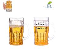 Genérico Prank Beer Mug, Fake Beer Mug, 420ml Double Layer Realistic Beers Cup with Handles, Large Capacity Funny Prank Drinking Cup with Mezzanine, for Bar Beverages, Parties (2PCS)