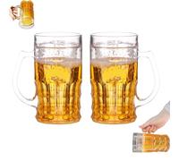 Genérico Prank Beer Mug, Funny Fake Beer Glasses,420ml Double Layer Funny Beer Stein, Fake Double Fake Beers Mug with Mezzanine, Realistic Prank Cup for Bars Beverages (2pcs)