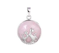 Genérico Precioso Collar con Colgante de Gato para Hombre y Mujer|Gargantilla con Cuentas de Piedras Preciosas y Cadena de Plata con Dije de Cristal Redondo,Amuleto de Cuarzo Rosa