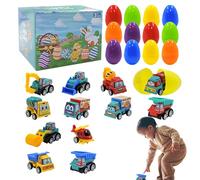 Genérico Prefilled Easter Eggs - Toddler Pull Back Construction Vehicles for Kids, Easter Classroom Prize Supplies with Cartoon Cars, Surprise Toy Eggs for Party Favor, Multicolor Shell, 5.91in
