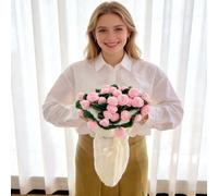 Genérico Premium Rose/Sunflower Bouquet Blanket, Handmade Crochet Flower Blanket, Soft Cozy for Valentine Girlfriend Birthday or Anniversary, Valentine's Day Home Decoration (Rose D,23.6in)