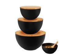Genérico Prep Containers - 3 Piece Mixing Bowls for Kitchen and Pantry, Nesting Design with Wooden Lids, Storage Solution for Chips, Bread, Soup, Fruit, Vegetable, Meal, 10, 8, 6 inch