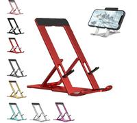 Genérico Presencte Fashion Folding Bracket Cell Phone, Portable Phone Stand, Aluminum Desk Phone Stand,Adjustable Phone Stand For Desk with All Smartphones,Tablets (Red)
