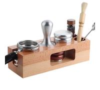 Genérico Press Dock, Espresso Tamper Station Organizer, 58mm Wooden Coffee Tool Holder Base, Solid Timber Compact Brewing, Minimal Rustic Counter Display Stand, Home Cafe Coffee Corner Setup