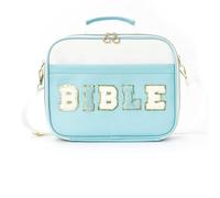 Genérico Pretty Bible Bag for Women, Bible Cover Case for Women, Quilted Bibles Cover Case with Shoulder Strap Carrying Bags, Large Preppy Chenille Letter Bibles Tote Bag Gifts for Girls (Lake Blue)