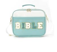 Genérico Pretty Bible Bag for Women, Bible Cover Case for Women, Quilted Bibles Cover Case with Shoulder Strap Carrying Bags, Large Preppy Chenille Letter Bibles Tote Bag Gifts for Girls (Green)