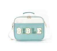 Genérico Pretty Bible Bag for Women, Floral Chenille Letter Design, Large Capacity Bible Cover Case for Women, Quilted Bibles Case with Shoulder Strap, for Study Supplies (Green)