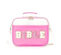 Genérico Pretty Bible Bag for Women, Floral Chenille Letter Design, Large Capacity Bible Cover Case for Women, Quilted Bibles Case with Shoulder Strap, for Study Supplies (Rose Red)