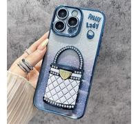 Genérico Pretty Lady Case Cover for iPhone with Mirror, Glitter Magnetic Case with Invisible Stand, Fully Covered and Drop-Proof, for iPhone 16/15/14/13/12 Series (Blue,14)