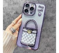 Genérico Pretty Lady Case Cover for iPhone with Mirror, Glitter Magnetic Case with Invisible Stand, Fully Covered and Drop-Proof, for iPhone 16/15/14/13/12 Series (Purple,14plus)