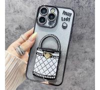 Genérico Pretty Lady Case Cover for iPhone with Mirror, Glitter Magnetic Case with Invisible Stand, Fully Covered and Drop-Proof, for iPhone 16/15/14/13/12 Series (Black,15)