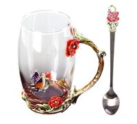 Genérico Pretty Tea Cup - Mug and Spoon for Women Floral Drink Cup for Valentines Day | Elegant Glass Cups Spoon Set for Grandma, Mom, Wife, Girlfriend, Sister