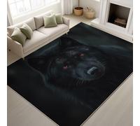 Genérico Primer Plano Animal Lobo Negro Ira, Alfombras para Salon Alfombra Lavable en la Lavadora Comedor Dormitorio Decoración del Hogar Alfombra Antideslizante (Negro, 140 x 200 cm)