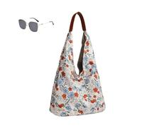 Genérico Printed Canvas Tote Bag for Women, Large Capacity Korean Floral Shoulder Bag for Beach Travel