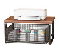 Genérico Printer Stand - Storage Organizer Shelf | Double Tier Space Saving Rack with Pull out Basket for Office Desk Kitchen Counter Microwave Coffee Maker Craft Room Workstation Home