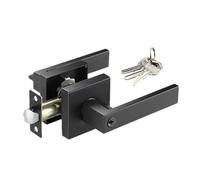Genérico Privacy Door Handle - 3-Bar Knob With Lock | Aluminum Alloy Square Lever Exterior Lockset For Bedroom Front Gate Garage, Heavy Duty Matte Black