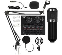 Genérico Professional Streaming Microphone Kit, Condenser Mic with Adjustable Stand, Live Recording Sound Card Set, Black, Gold, for Podcasting, Music Production