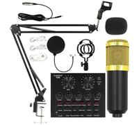 Genérico Professional Streaming Microphone Kit, Condenser Mic with Adjustable Stand, Live Recording Sound Card Set, Black, Gold, for Podcasting, Music Production