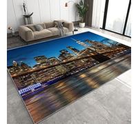 Genérico Puente De Brooklyn Vista Nocturna Alfombras Salon Grande Alfombras de habitacion Moderna Pelo Corto para Salón Alfombra de Juegos Dormitorio Felpudo Entrada Casa 140x200 cm D-26