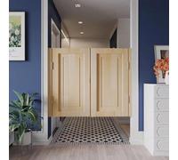 Genérico Puertas Batientes de Madera Maciza, Puerta Vaiven de Apertura Y Cierre de 180°, Puertas de Salón Oscilante, para Salón, Cocina, Bar, Trastero de Restaurante, Divisor(Beige,H100cm x W120cm)