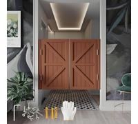 Genérico Puertas Batientes, Puerta Vaiven Puerta Abatible De Café W 60-160cm H 100cm Puertas De Media Cintura, Puerta De Vaquero Madera Maciza, con Bisagras Cierre Automático(Brown,W117 x H90cm)