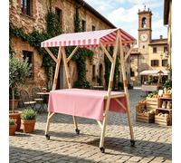 Genérico Puesto de Mercado con Toldo, Carrito de Comida callejera de Madera con Ruedas, Carrito De Vendedor De Comida para Puestos Callejeros, Ferias De Artesanía(Pink B,120cm/47.2in)