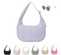 Genérico Puffer Crescent Shoulder Bag for Women,Small Puffer Bag,Nylon Quilted Shoulder Purses with Adjustable Strap (purple)