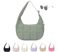 Genérico Puffer Crescent Shoulder Bag for Women,Small Puffer Bag,Nylon Quilted Shoulder Purses with Adjustable Strap (green)