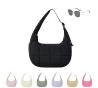Genérico Puffer Crescent Shoulder Bag for Women,Small Puffer Bag,Nylon Quilted Shoulder Purses with Adjustable Strap (black)