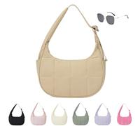 Genérico Puffer Crescent Shoulder Bag for Women,Small Puffer Bag,Nylon Quilted Shoulder Purses with Adjustable Strap (khaki)